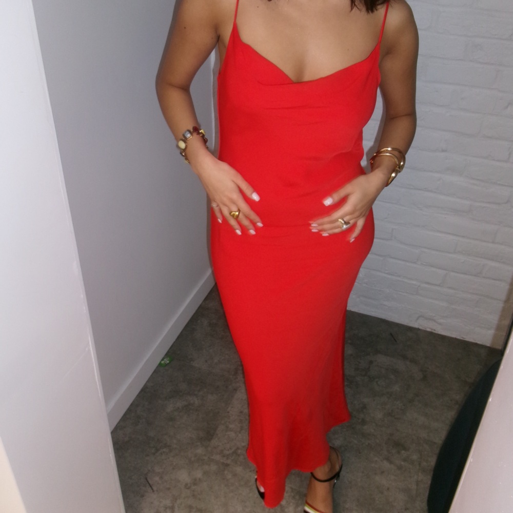 Zara Red Spaghetti Strap Bodycon Midi Dress